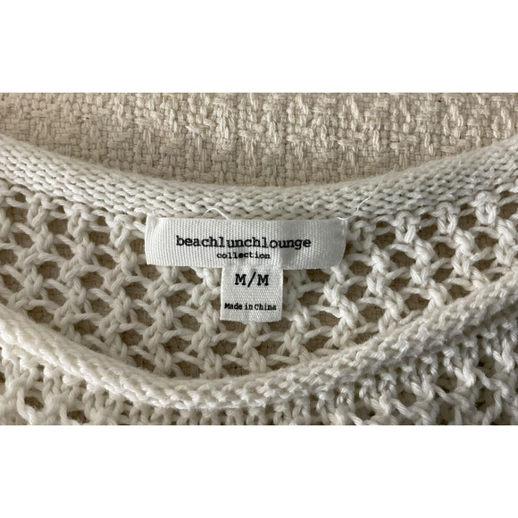 Beach Lunch Lounge Collection Womens Medium Cream Tan Striped Sweater Open Knit - Picture 3 of 9
